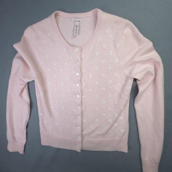 Abercrombie Cardigan Sweater Women L Actual Small Pink Angora Bow Beaded Japan - Picture 11 of 11